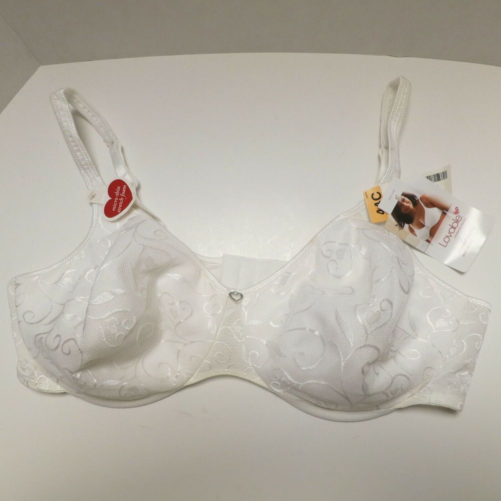 Loveable By Hanes Flirt 44C White Underwire W/Hearts Heart Pendant Bra F078